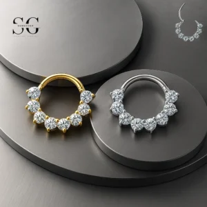 SG3031 G23 Titanium Crystal Crescent Nose Ring – Elegant Piercing Jewelry