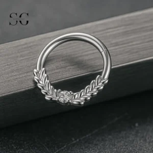 SG3035 G23 Titanium Laurel Leaf Crystal Nose Ring – Stylish Piercing Jewelry