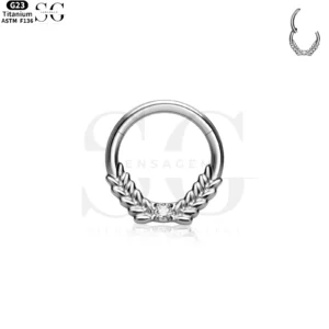 SG3035 G23 Titanium Laurel Leaf Crystal Nose Ring – Stylish Piercing Jewelry