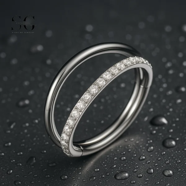SG3039 G23 Titanium Crystal Paved Hoop Nose Ring – Elegant Piercing Jewelry