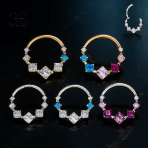 SG3041 G23 Titanium Crystal Square Nose Ring – Elegant Piercing Jewelry