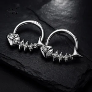 SG3043 G23 Titanium Fishbone Crystal Nose Ring – Unique Piercing Jewelry
