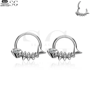 SG3043 G23 Titanium Fishbone Crystal Nose Ring – Unique Piercing Jewelry
