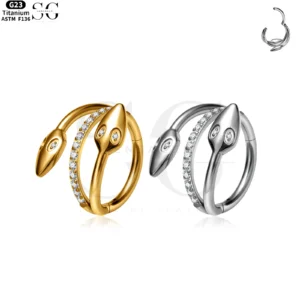 SG3045 G23 Titanium Snake Crystal Nose Ring – Elegant Piercing Jewelry