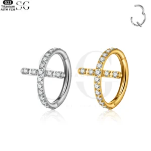 SG3046 G23 Titanium Crystal Cross Nose Ring – Elegant Piercing Jewelry