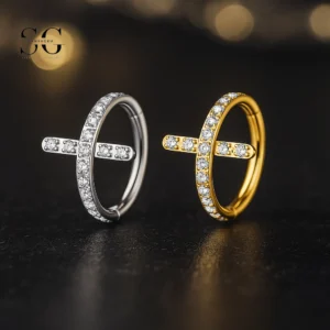 SG3046 G23 Titanium Crystal Cross Nose Ring – Elegant Piercing Jewelry
