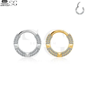 SG3052 G23 Titanium Crystal Pyramid Nose Ring - Elegant Piercing Jewelry