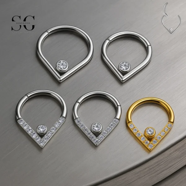 SG3054 G23 Titanium Crystal V-Shaped Nose Ring – Elegant Piercing Jewelry