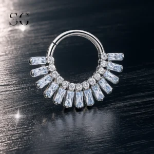 SG3060 G23 Titanium Crystal Fan Nose Ring – Elegant Piercing Jewelry