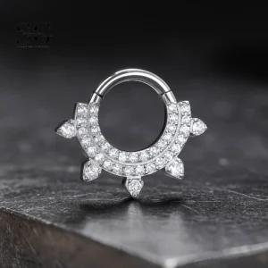 SG3061 G23 Titanium Crystal Sunburst Nose Ring – Elegant Piercing Jewelry