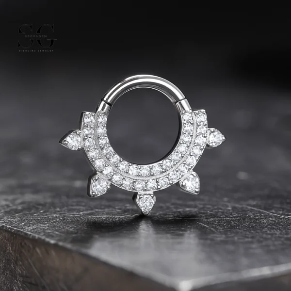 SG3061 G23 Titanium Crystal Sunburst Nose Ring – Elegant Piercing Jewelry