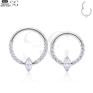 SG3066 G23 Titanium Crystal Marquise Nose Ring – Elegant Piercing Jewelry