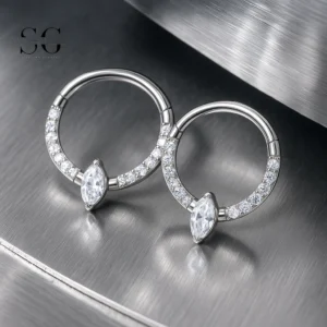 SG3066 G23 Titanium Crystal Marquise Nose Ring – Elegant Piercing Jewelry