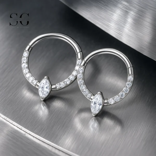 SG3066 G23 Titanium Crystal Marquise Nose Ring – Elegant Piercing Jewelry