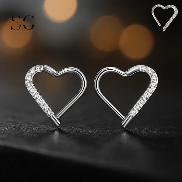SG3075 G23 Titanium Heart-Shaped Crystal Nose Ring – Elegant Piercing Jewelry