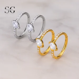 SG3078 G23 Titanium Marquise-Shaped Crystal Piercing Ring – Elegant Nose & Cartilage Jewelry