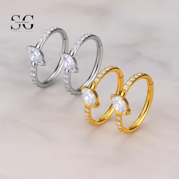 SG3078 G23 Titanium Marquise-Shaped Crystal Piercing Ring – Elegant Nose & Cartilage Jewelry