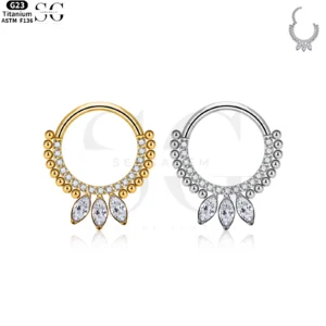 SG3083 G23 Titanium Dangle Nose Ring with Zircon – Elegant Piercing Jewelry