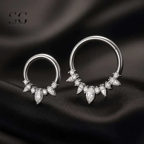 SG3091 G23 Titanium Spiked Nose Ring with Zircon Crystals – Elegant Piercing Jewelry