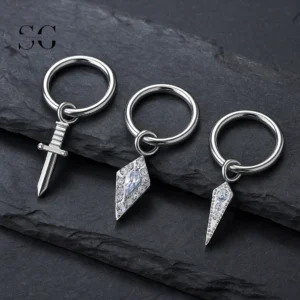 SG3092 G23 Titanium Dagger & Diamond Nose Ring – Stylish Piercing Jewelry