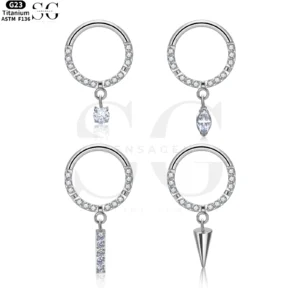 SG3093 G23 Titan Hanging Crystal Nose Ring - Elegant piercing smycken