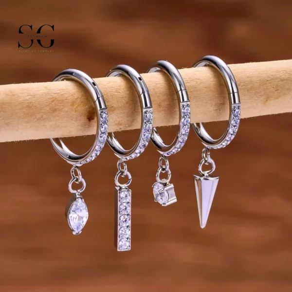 SG3093 G23 Titanium Hanging Crystal Nose Ring – Elegant Piercing Jewelry