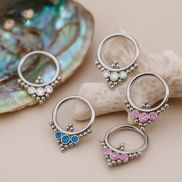SG3095 G23 Titanium Cluster Nose Ring with Gemstones – Vibrant Piercing Jewelry