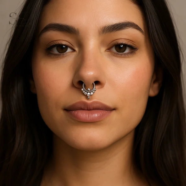 SG3095 G23 Titanium Cluster Nose Ring with Gemstones – Vibrant Piercing Jewelry