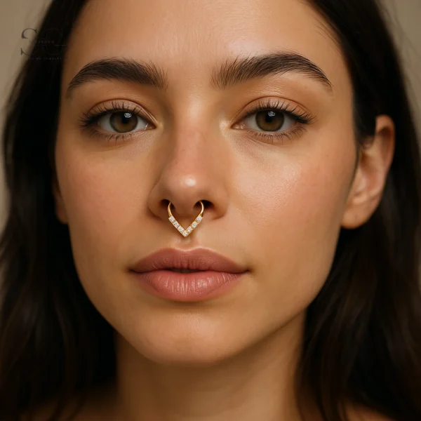 SG3097 G23 Titanium V-Shaped Nose Ring with Zircon – Elegant Piercing Jewelry