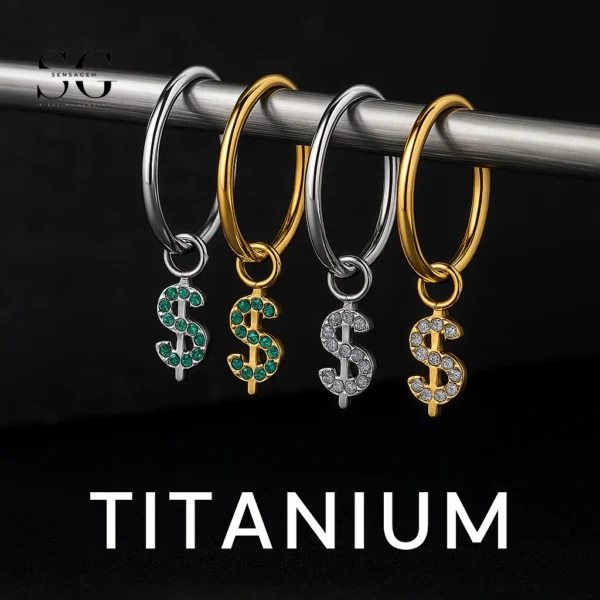 SG3105 - Dollar Sign Zircon Titanium Clicker – ASTM F136