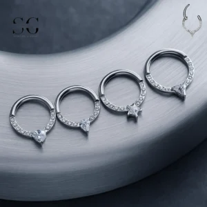 SG3175 - ASTM F136 Δαχτυλίδι μύτης τιτανίου 4 Ζιρκόνια σχήματα χονδρικής