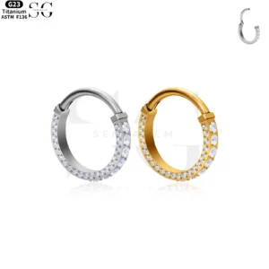 SG3178 - ASTM F136 TITANIUM DOUBLE LINE Zircon Nose Ring Wholesale