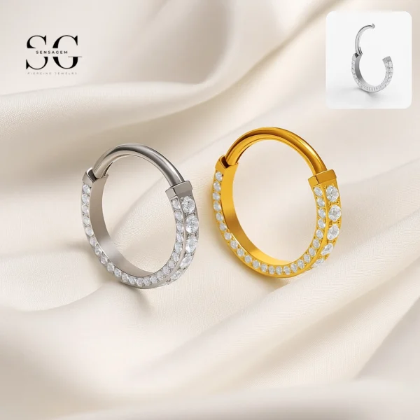SG3178 - ASTM F136 Titanium Double Line Zircon Nose Ring Wholesale