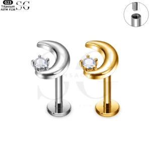 SG4012 - ASTM F136 Titanium Threaded Labret with White Zircon Crescent Design Wholesale