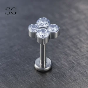 SG4014 F136 Titanium Threaded Labrets – Implant-Grade Piercing Jewelry with Zircon Stones