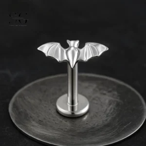 SG4015 F136 Titanium Threaded Labrets – Bat Shape Design with Dual Zircon Stones