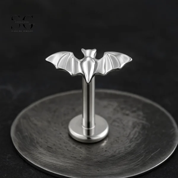 SG4015 F136 Titanium Threaded Labrets – Bat Shape Design with Dual Zircon Stones