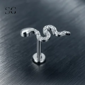SG4017 F136 Titanium Threaded Labrets – Snake Shape with Multi-Zircon Stones