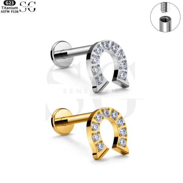 SG4047 - ASTM F136 Titanium Bridge Shape Labret with Embedded Zircon Wholesale