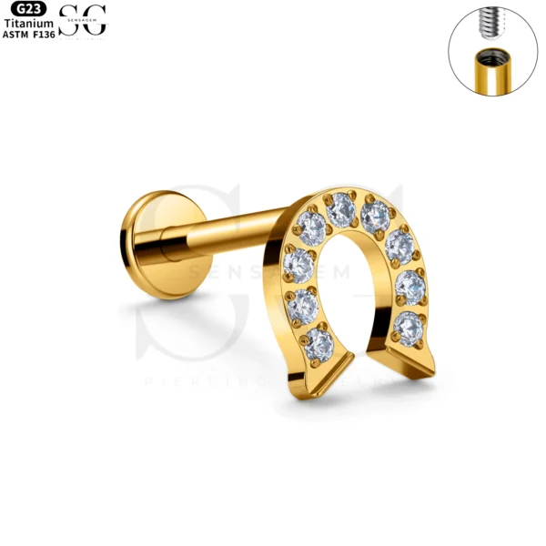 SG4047 - ASTM F136 Titanium Bridge Shape Labret with Embedded Zircon Wholesale - Image 2