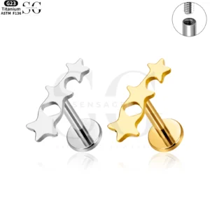 SG4051 - ASTM F136 Titanium Triple Star Labret for Wholesale