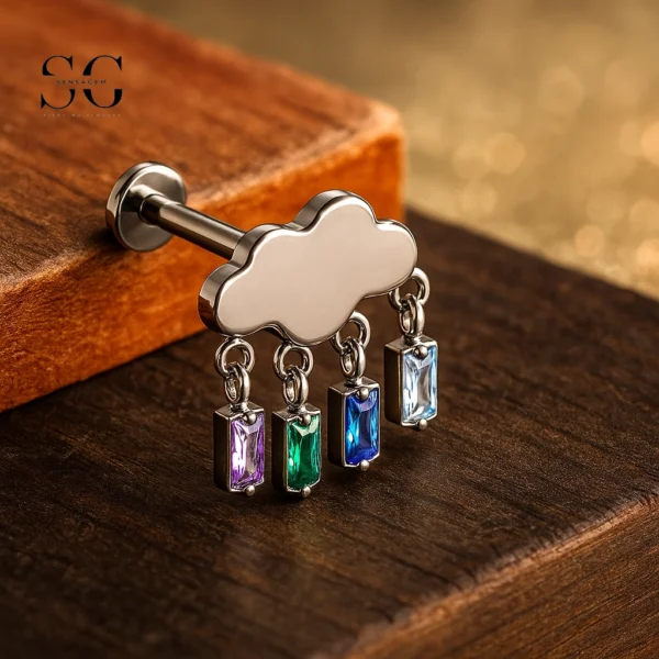 SG4060 F136 Titanium Threaded Labrets – Multi-Color Zircon Pendant Design