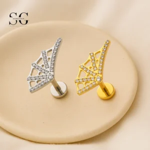 SG4063 F136 Titanium Threadless Labrets with Fan-Shaped Spider Web Design – Lip Piercing Jewelry