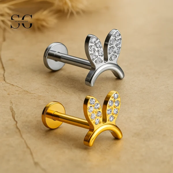 SG4064 F136 Titanium Threaded Labrets with Rabbit Head Design – Titanium Piercing Jewelry