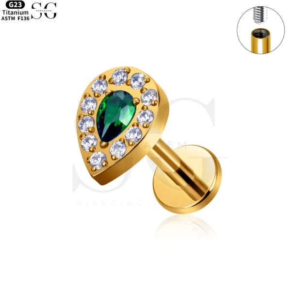 SG4070 - Waterdrop Zircon Labret in Titanium for Piercing - Image 6