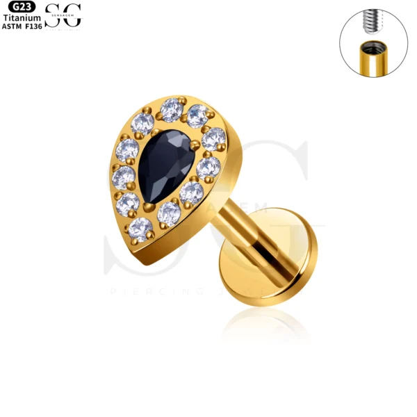 SG4070 - Waterdrop Zircon Labret in Titanium for Piercing - Image 5