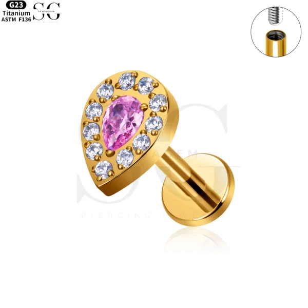 SG4070 - Waterdrop Zircon Labret in Titanium for Piercing - Image 4