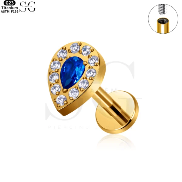 SG4070 - Waterdrop Zircon Labret in Titanium for Piercing - Image 3