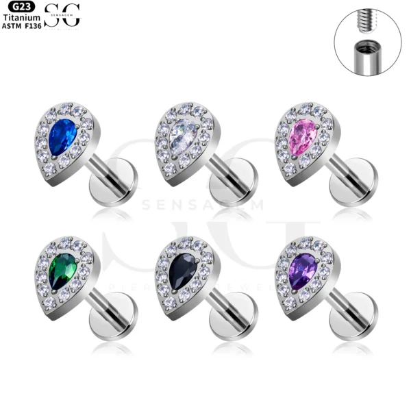 SG4070 - Waterdrop Zircon Labret in Titanium for Piercing