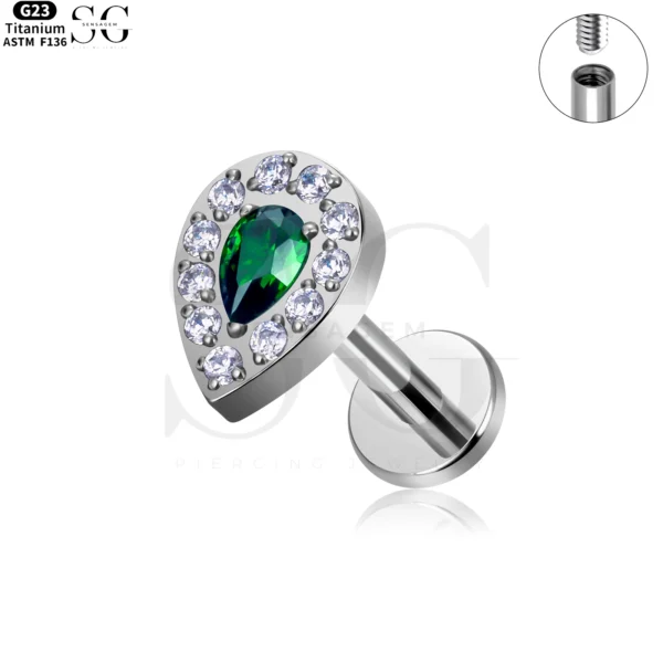 SG4070 - Waterdrop Zircon Labret in Titanium for Piercing - Image 12